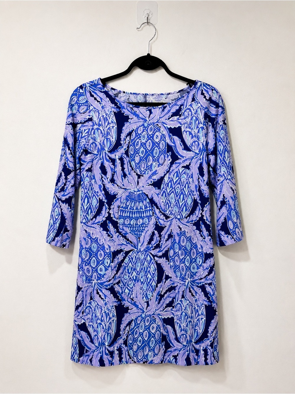 Lilly Pulitzer Purple Periwinkle Pineapple Print Pima Cotton Shift Dress Medium